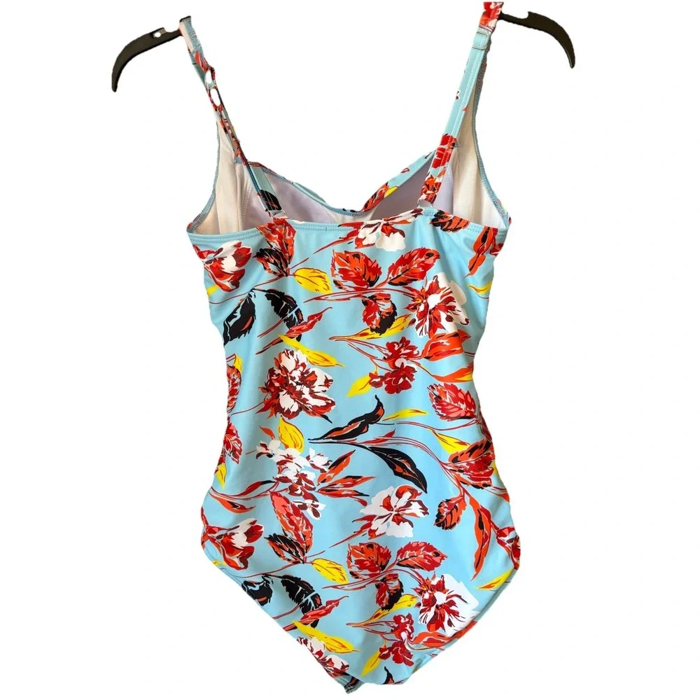 Ekouaer Womens 1 Piece Floral &‎ Blue Swimsuit Medium Beach Resort Cruise Modest